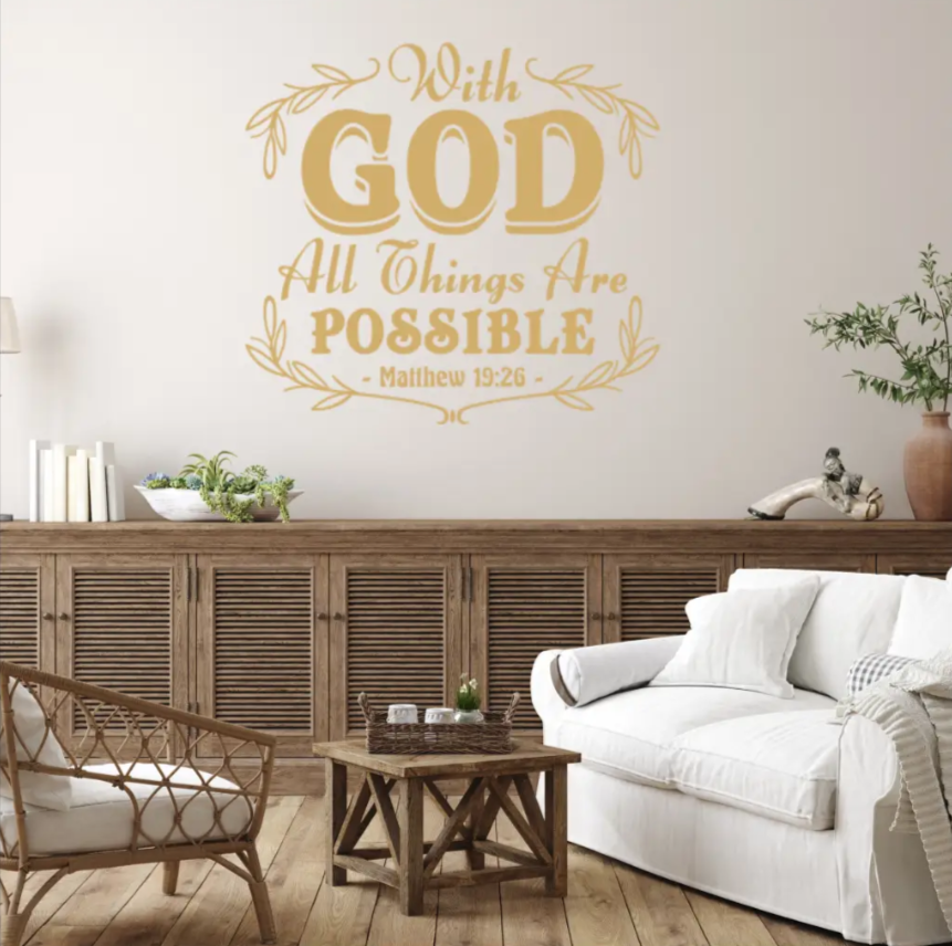Picture of Uplifting Matthew 19:26 Wall Decal - With God All Things Are Possible ...